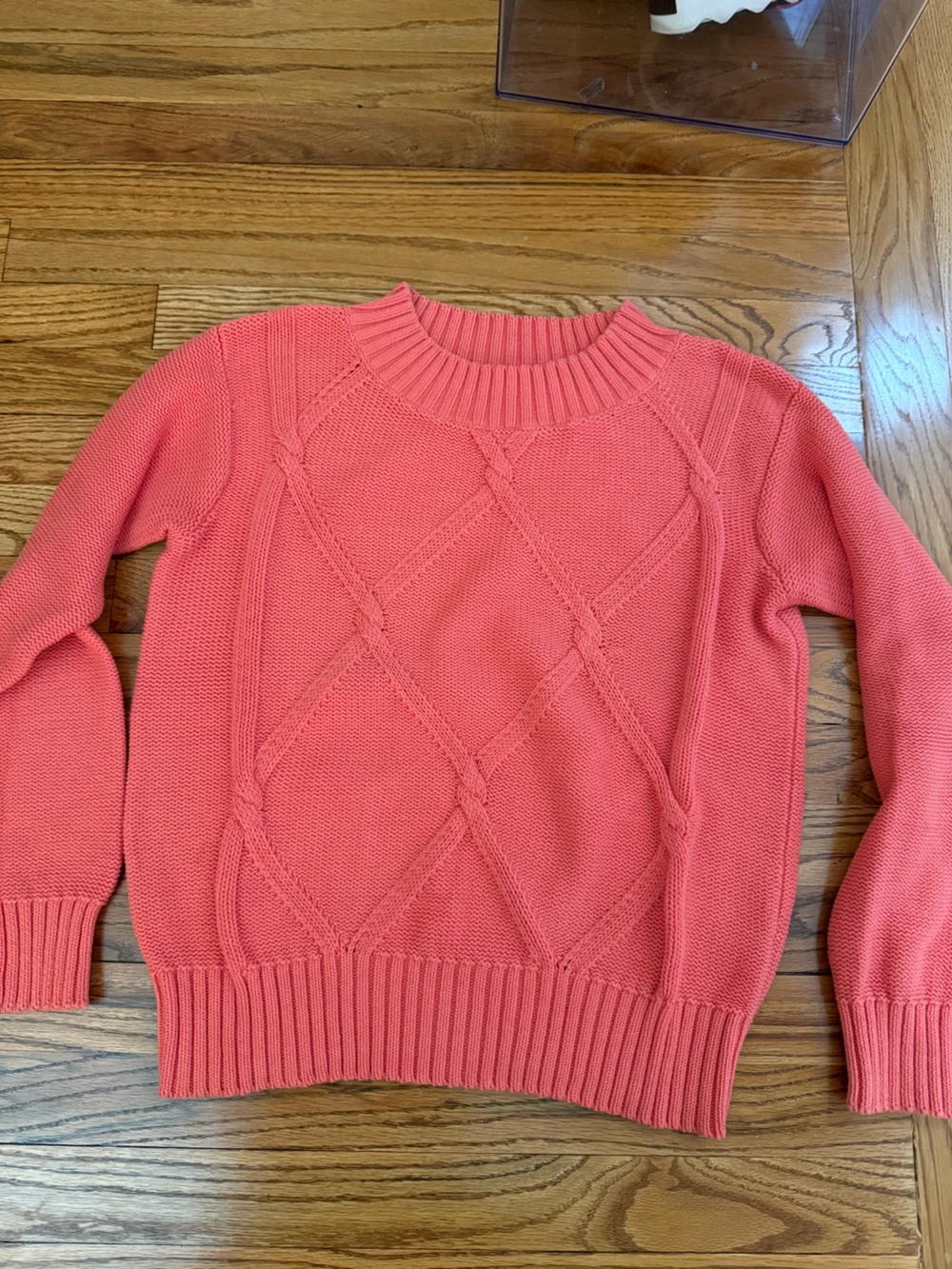 Kate Hill Coral Cable-Panel Crewneck Sweater